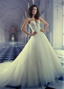 Wedding dress with train and rhinestones