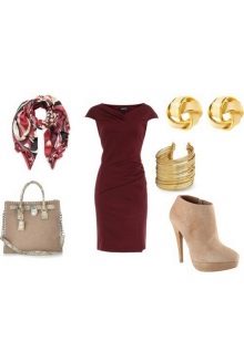 Gold and beige eggplant dress accessories