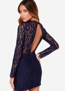 Navy blue guipure dress with open back