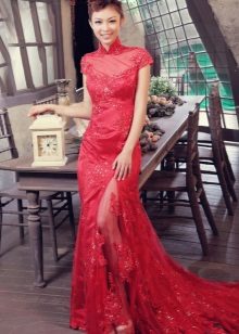 Red dress with Chinese-style lace