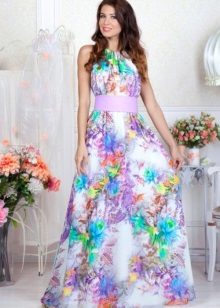 A-line short dress with floral pattern