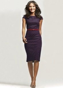 Blue office dress with contrast strap