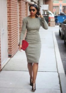 Gray business dress with long sleeves