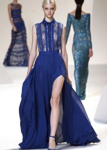 Blue evening dress with guipure