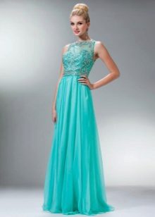 Prom dress with a guipure top