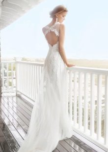 Wedding dress from guipure with an open back