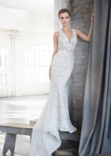 Wedding dress from guipure with a train