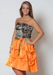 Camouflage dress with orange skirt