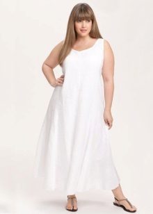 Long white flax dress for full