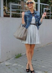 Denim jacket to dress with half skirt