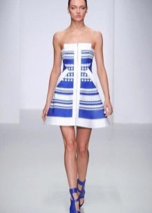 White dress with blue stripes