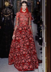 Baroque red dress with flowers