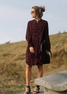 Red and black tartan shirt dress