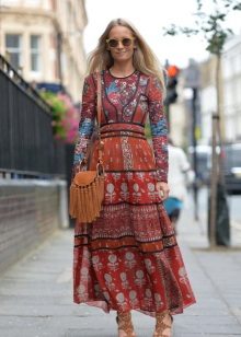 Ethnic print long dress (hippie)