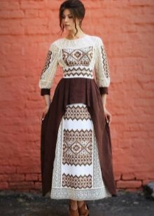 White and brown dress with ethnic print