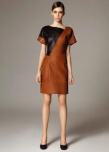 Eco-leather dress brown with black insert