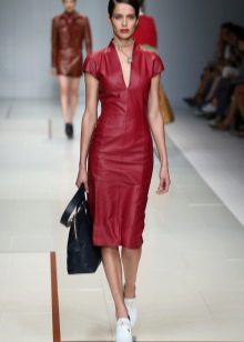 Dress made of eco-leather red straight