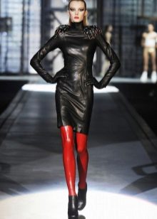 Red tights for leather dress