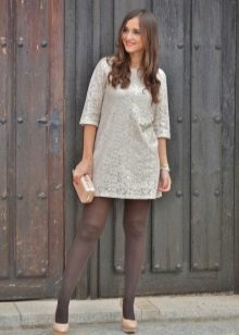 Gray tights to a white dress