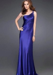 purple satin dress on one shoulder