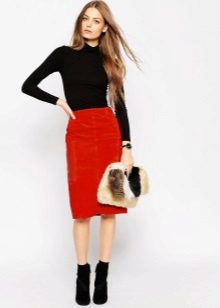 Red pencil skirt with turtleneck