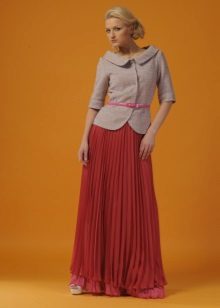 pleated skirt to orange chiffon floor