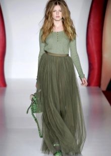 green chiffon floor skirt