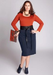  pencil skirt with leather belt for obese women