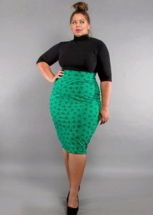 green pencil skirt with a pattern for obese women