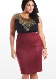 Maroon summer pencil skirt for obese women