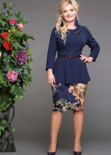 navy pencil skirt for obese women with floral print