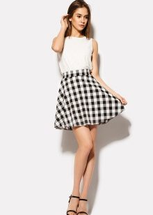 black and white check sun skirt