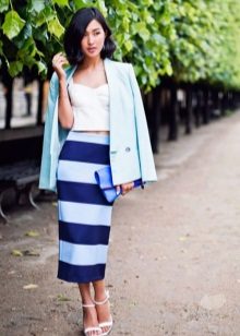 midi skirt with wide blue and white stripes