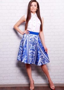 skirt with elastic gzhel print