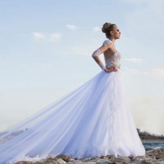 Wedding dress with partially lace sleeves