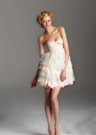 Wedding short dress with a multi-layered pleated skirt