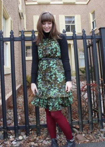 Camouflage dress in combination with burgundy