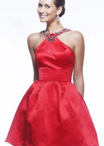 Short red dress with half sun skirt