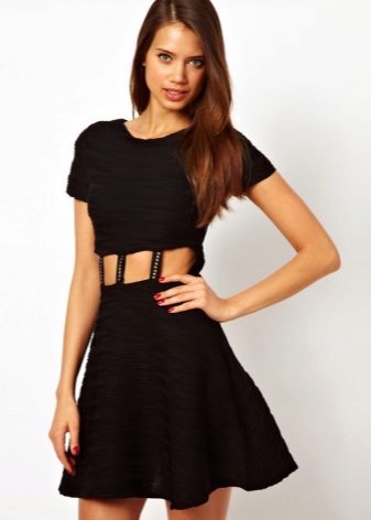 Short black dress with half sun skirt