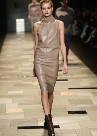 Beige eco-leather dress