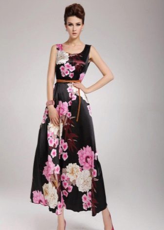 long dress made of satin with flowers