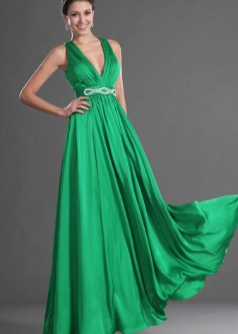 green flowing satin dress