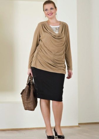  pencil skirt for obese women and a blouse with drapery