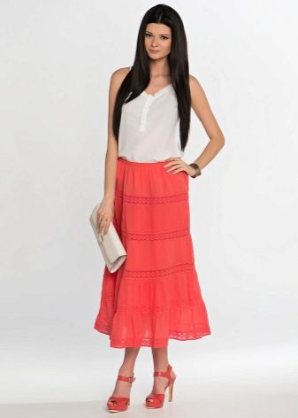 wide-elastic coral skirt