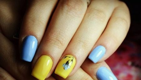 Ideas for manicure in yellow and blue colors