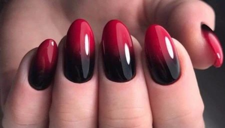 Red gradient on nails - unusual and bright solutions