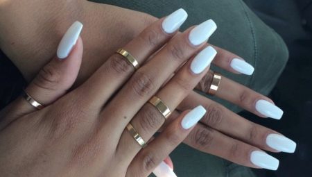 Unusual white manicure for long and short nails