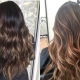 Highlights on long dark hair