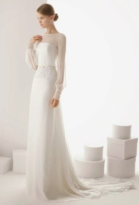 Simple wedding dress with a transparent sleeve