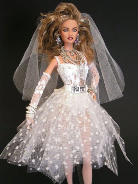 Wedding dress for Barbie in the style of Madonna